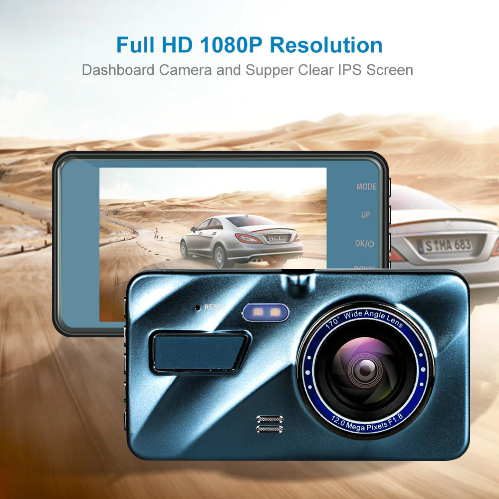 Full HD 1080P Dual Lens Car Dash Cam with 4" Screen and Night Vision