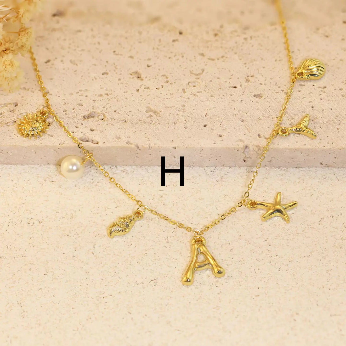 Bamboo Letter Necklace with Starfish & Shell