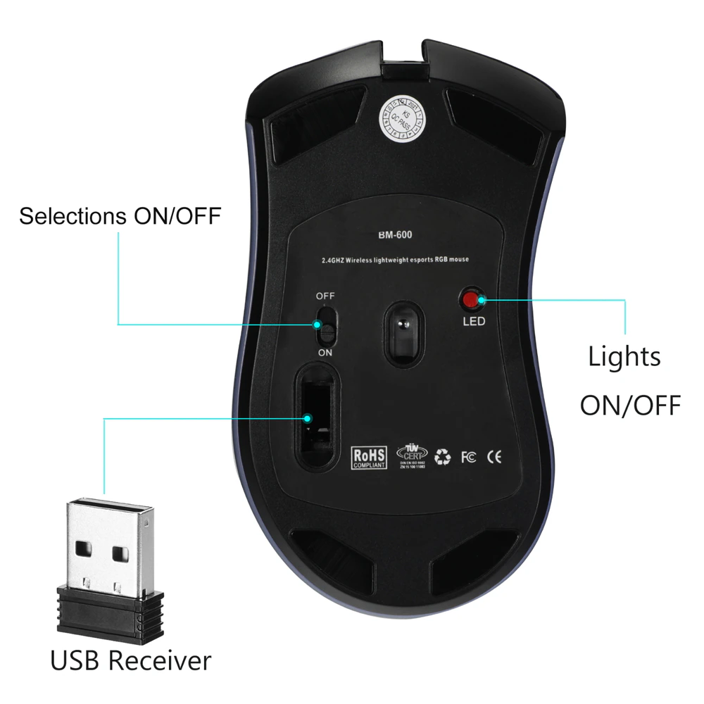 7-Color LED Backlit Wireless Gaming Mouse