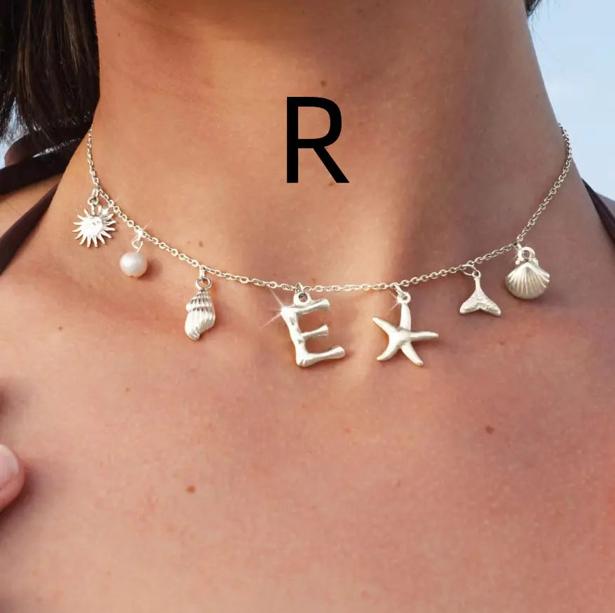 Bamboo Letter Necklace with Starfish & Shell