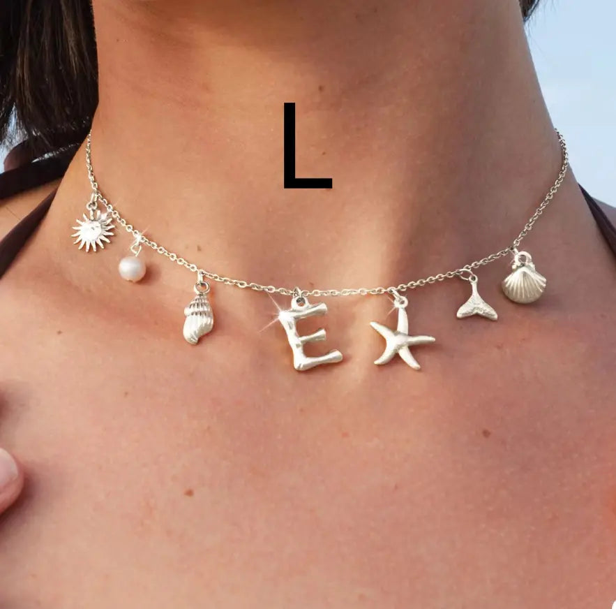 Bamboo Letter Necklace with Starfish & Shell