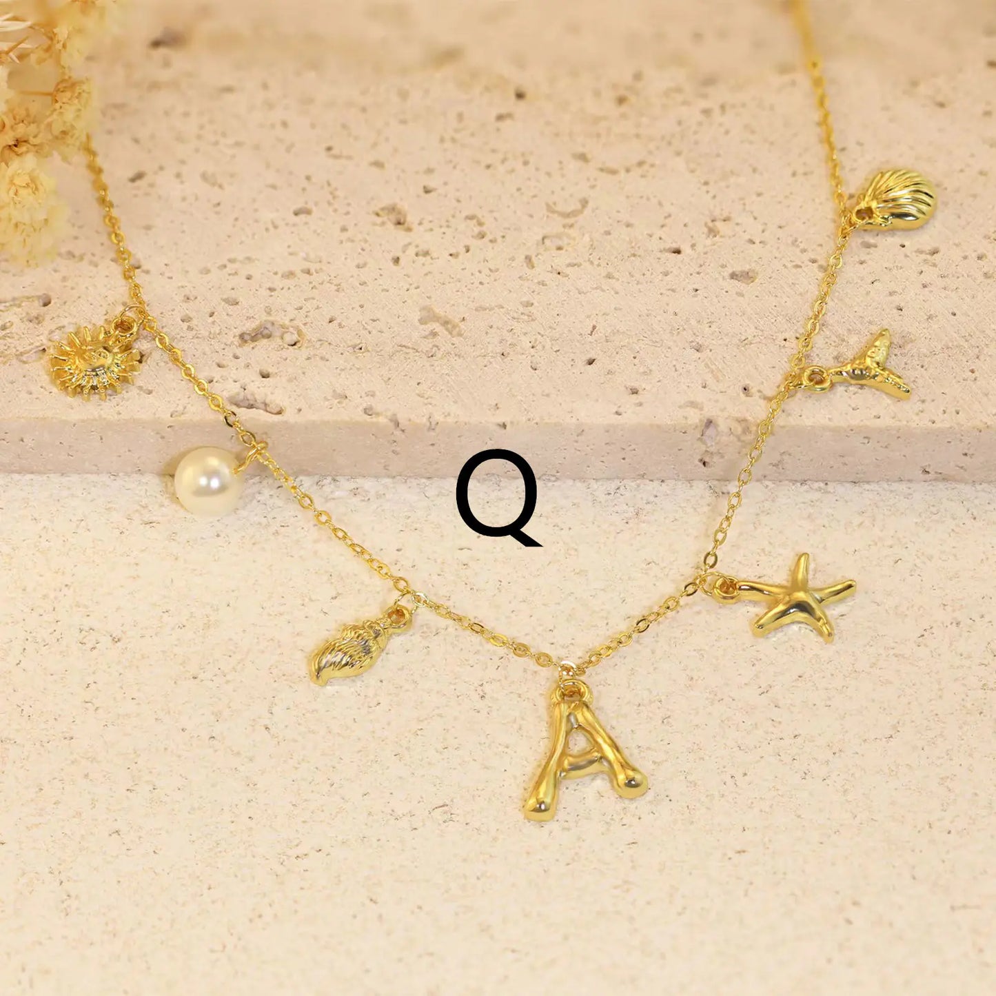 Bamboo Letter Necklace with Starfish & Shell
