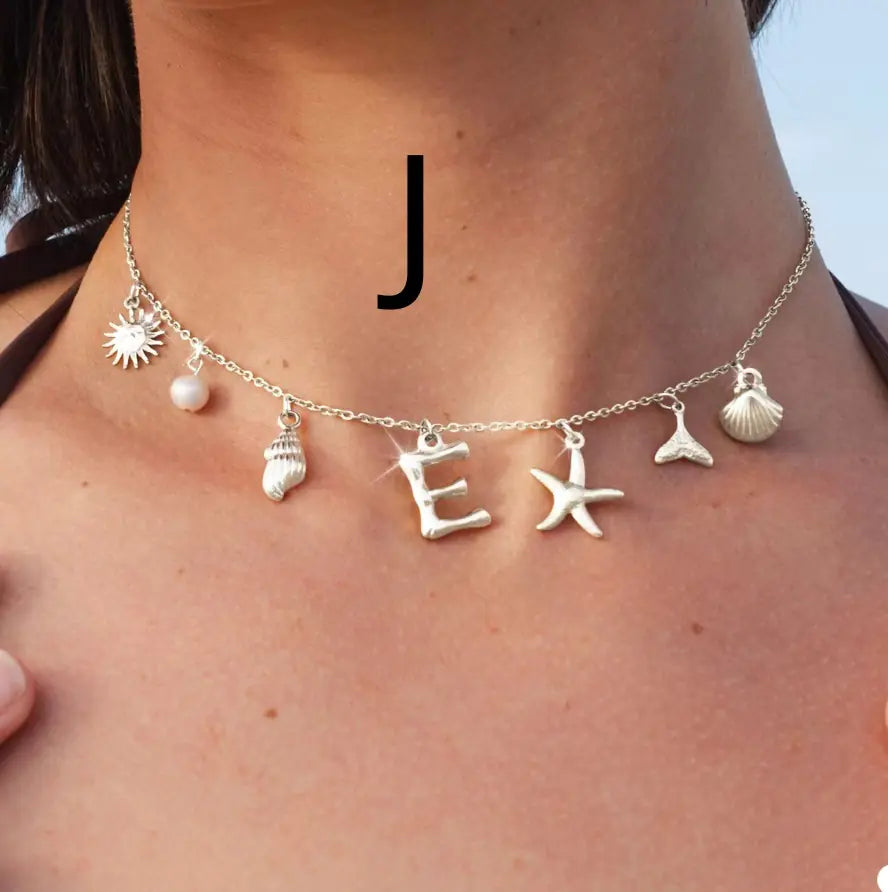 Bamboo Letter Necklace with Starfish & Shell