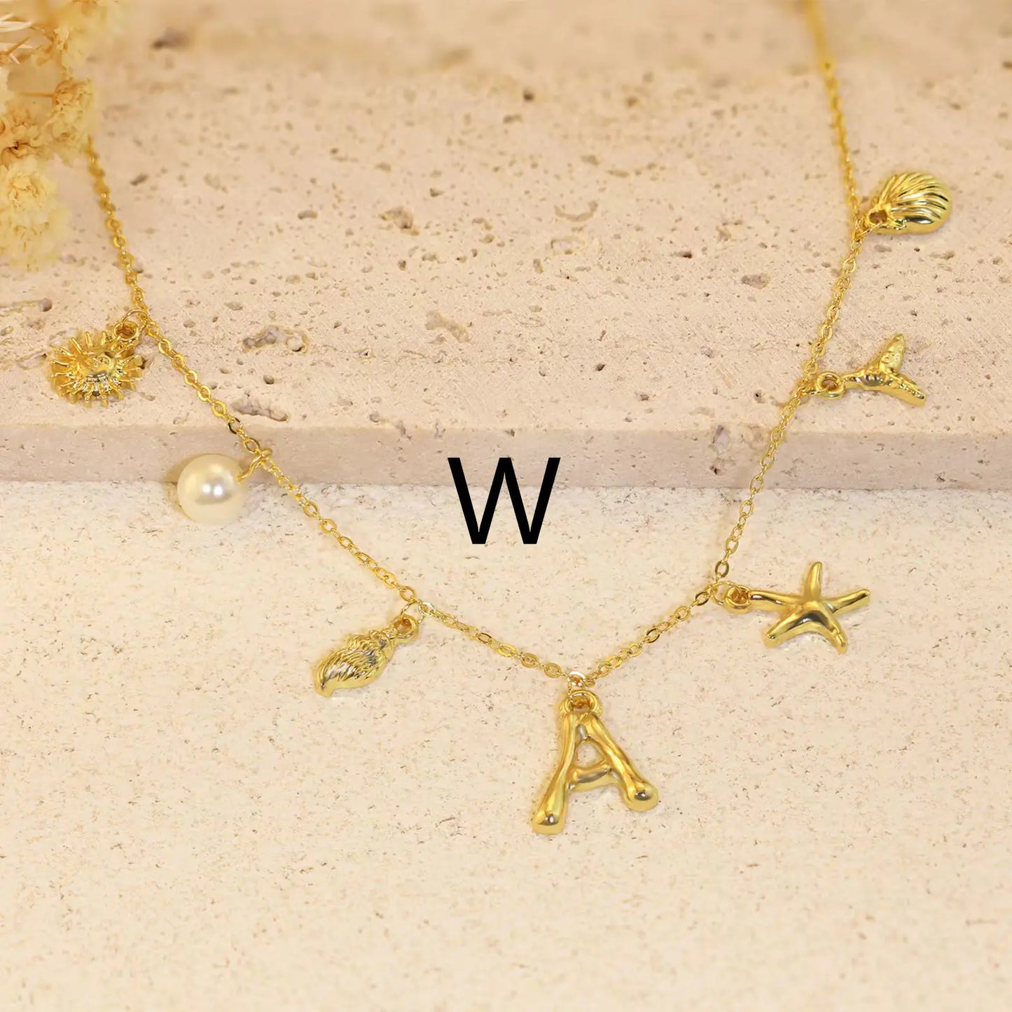 Bamboo Letter Necklace with Starfish & Shell