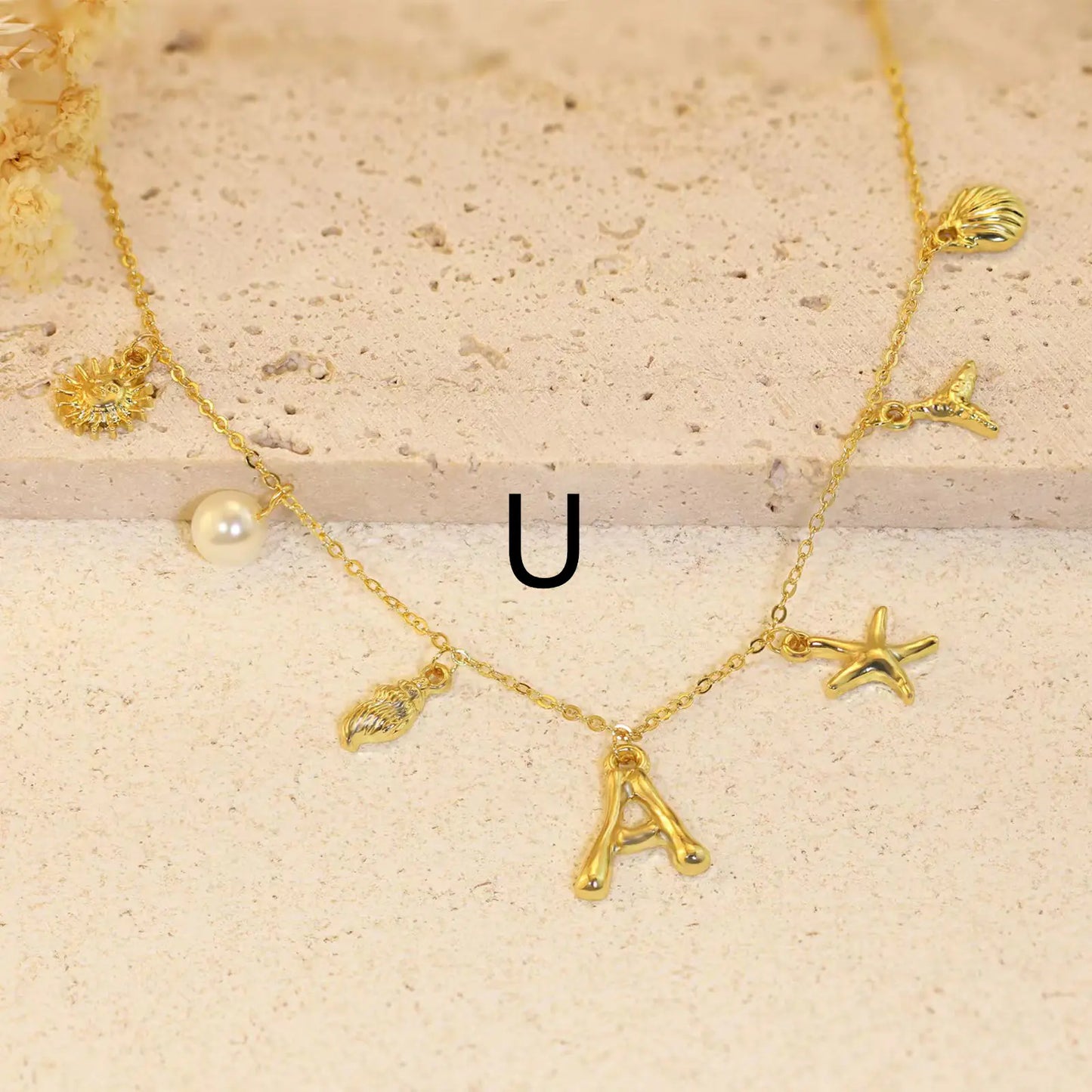 Bamboo Letter Necklace with Starfish & Shell