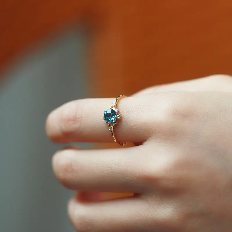 S925 Silver Natural Blue Topaz Zircon Ring for Women