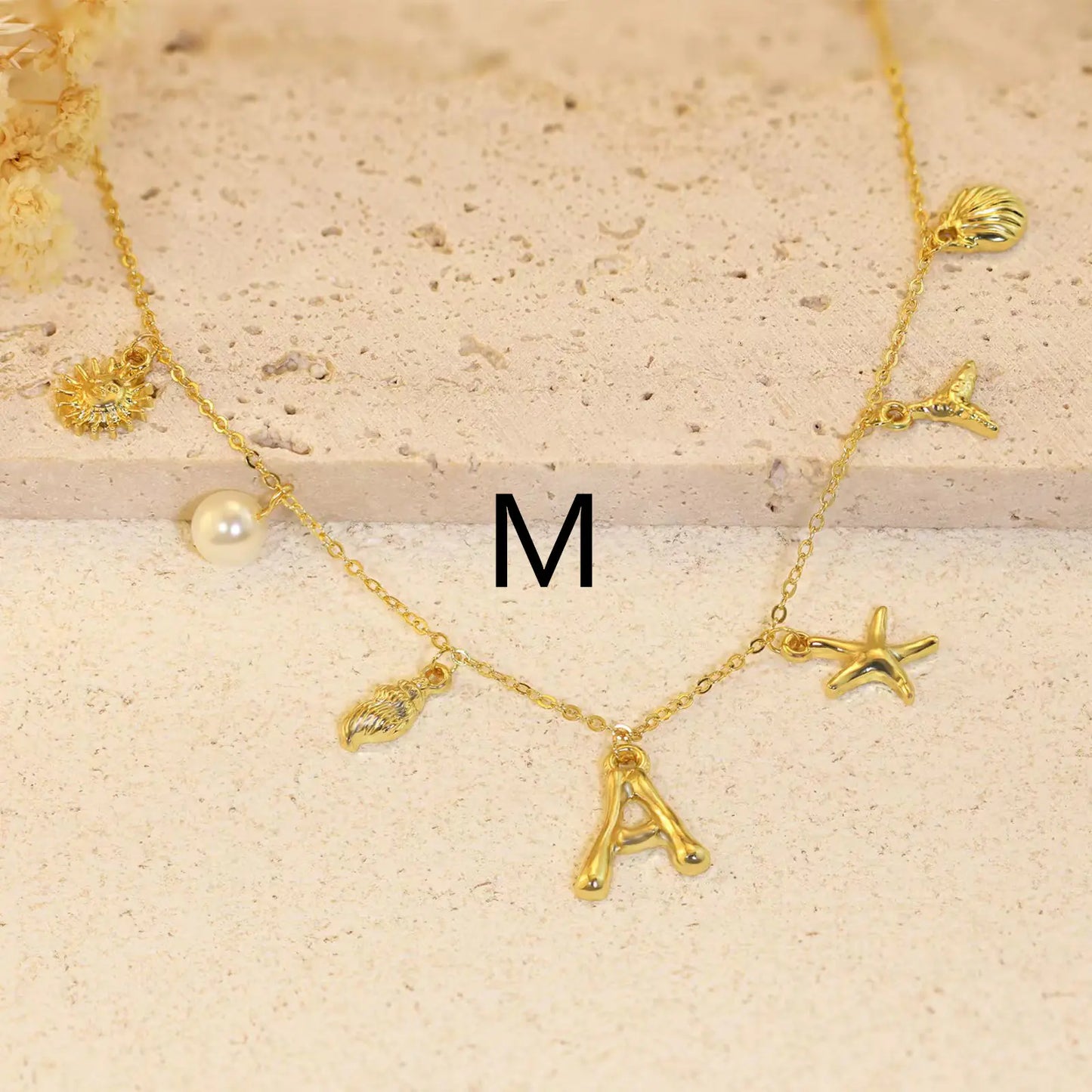 Bamboo Letter Necklace with Starfish & Shell