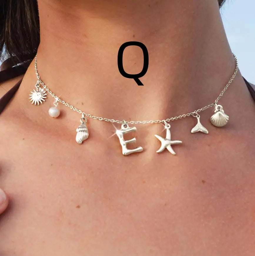 Bamboo Letter Necklace with Starfish & Shell