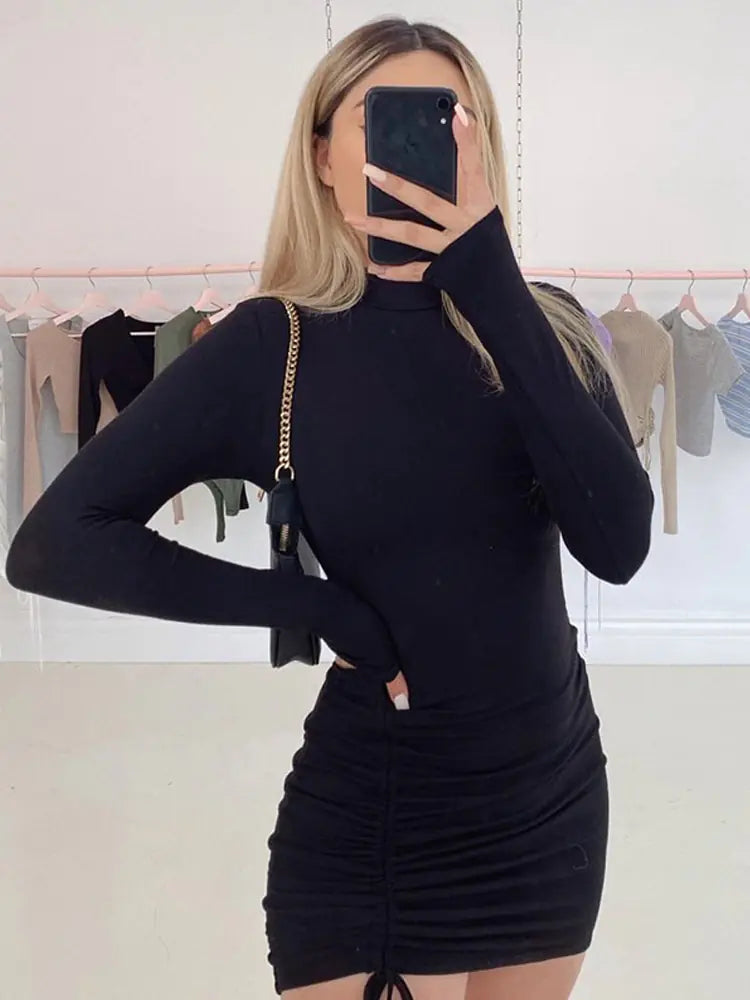 Chic Black Ruched Mini Dress for Women