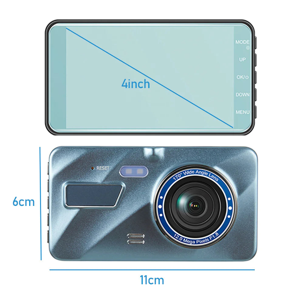 Full HD 1080P Dual Lens Car Dash Cam with 4" Screen and Night Vision