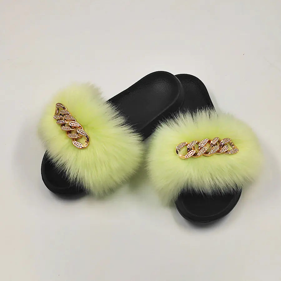 Plush Imitation Fox Fur Flip Flops Fashion Slippers