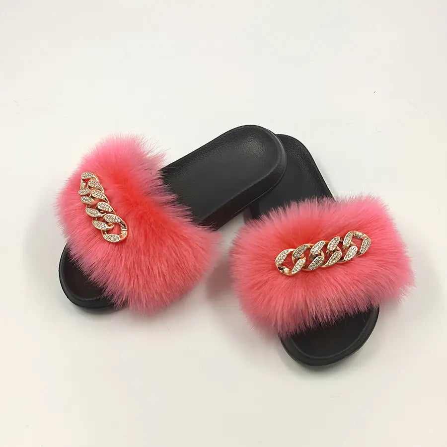 Plush Imitation Fox Fur Flip Flops Fashion Slippers