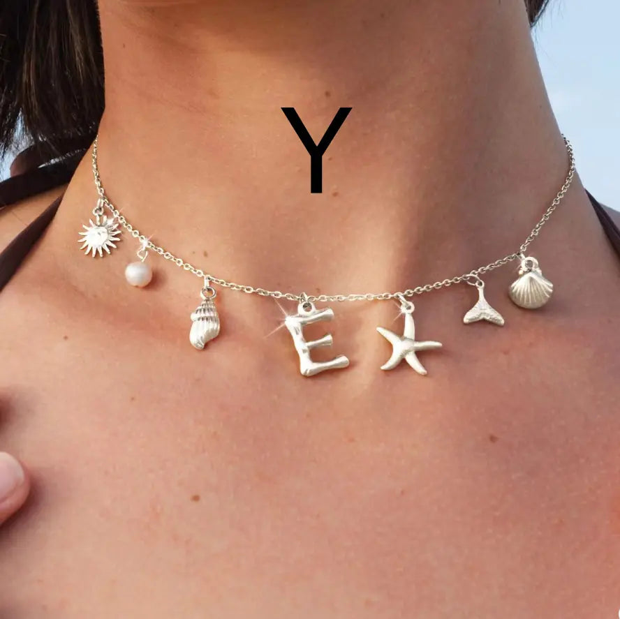 Bamboo Letter Necklace with Starfish & Shell