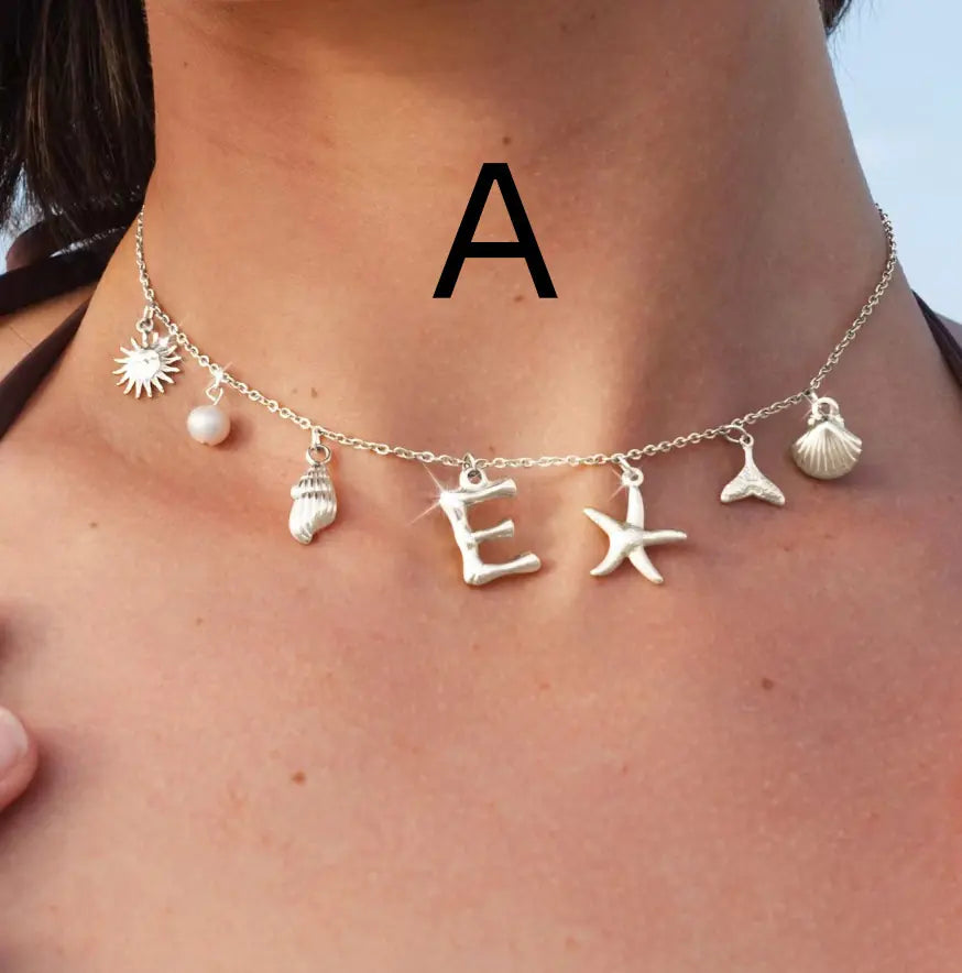 Bamboo Letter Necklace with Starfish & Shell