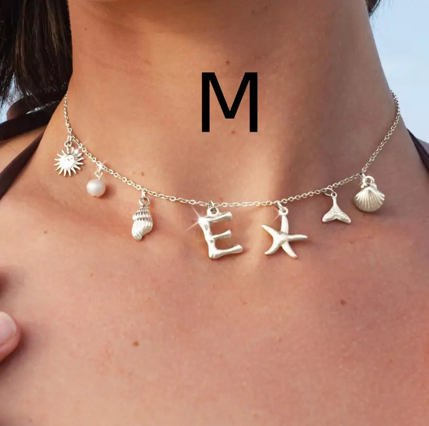 Bamboo Letter Necklace with Starfish & Shell