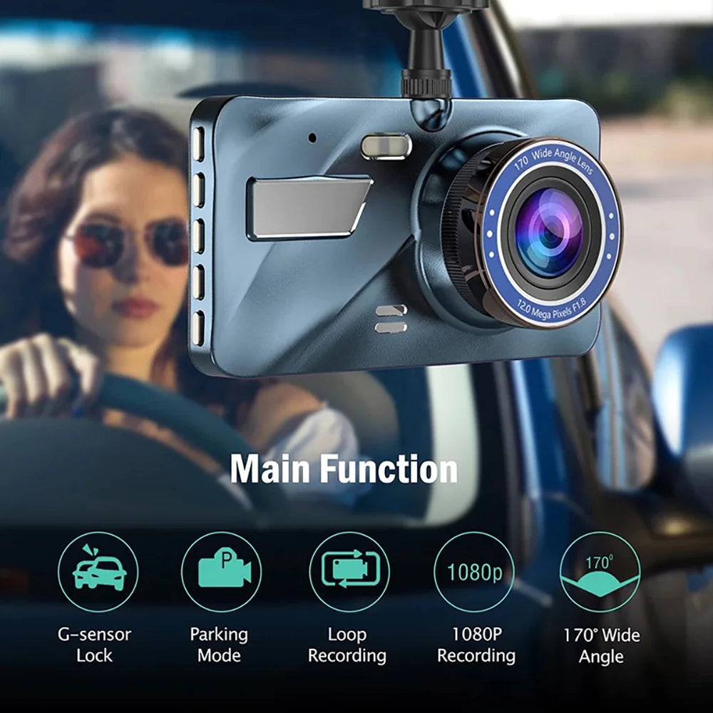 Full HD 1080P Dual Lens Car Dash Cam with 4" Screen and Night Vision
