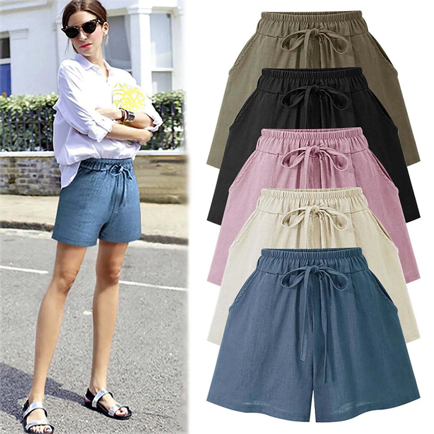 Plus Size Women's Summer Loose High Waist Shorts