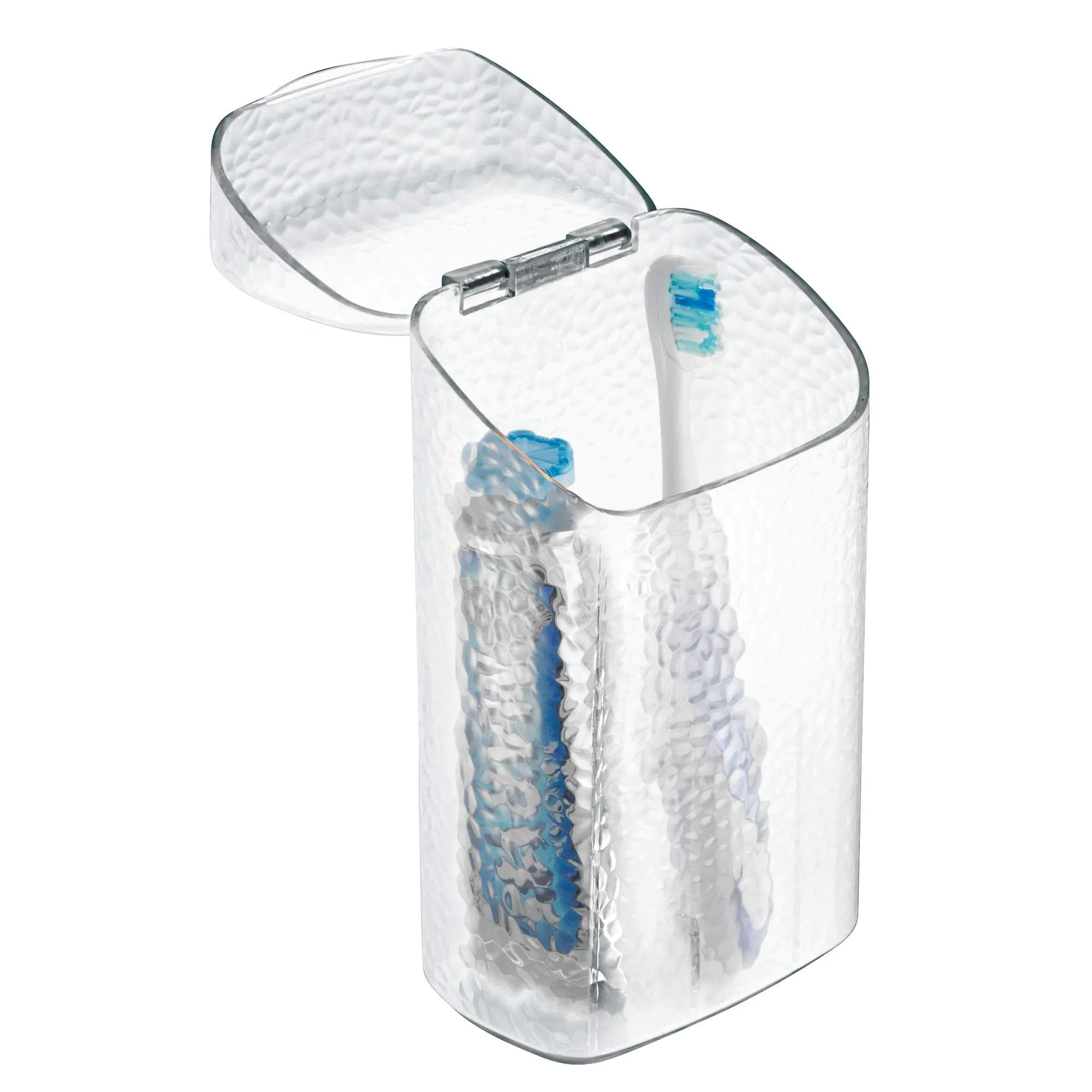 iDesign 53450 Rain Toothbrush Holder Dental Center for Toothpaste Electric Toothbrush Water Flosser Bathroom Countertop Organizer Clear