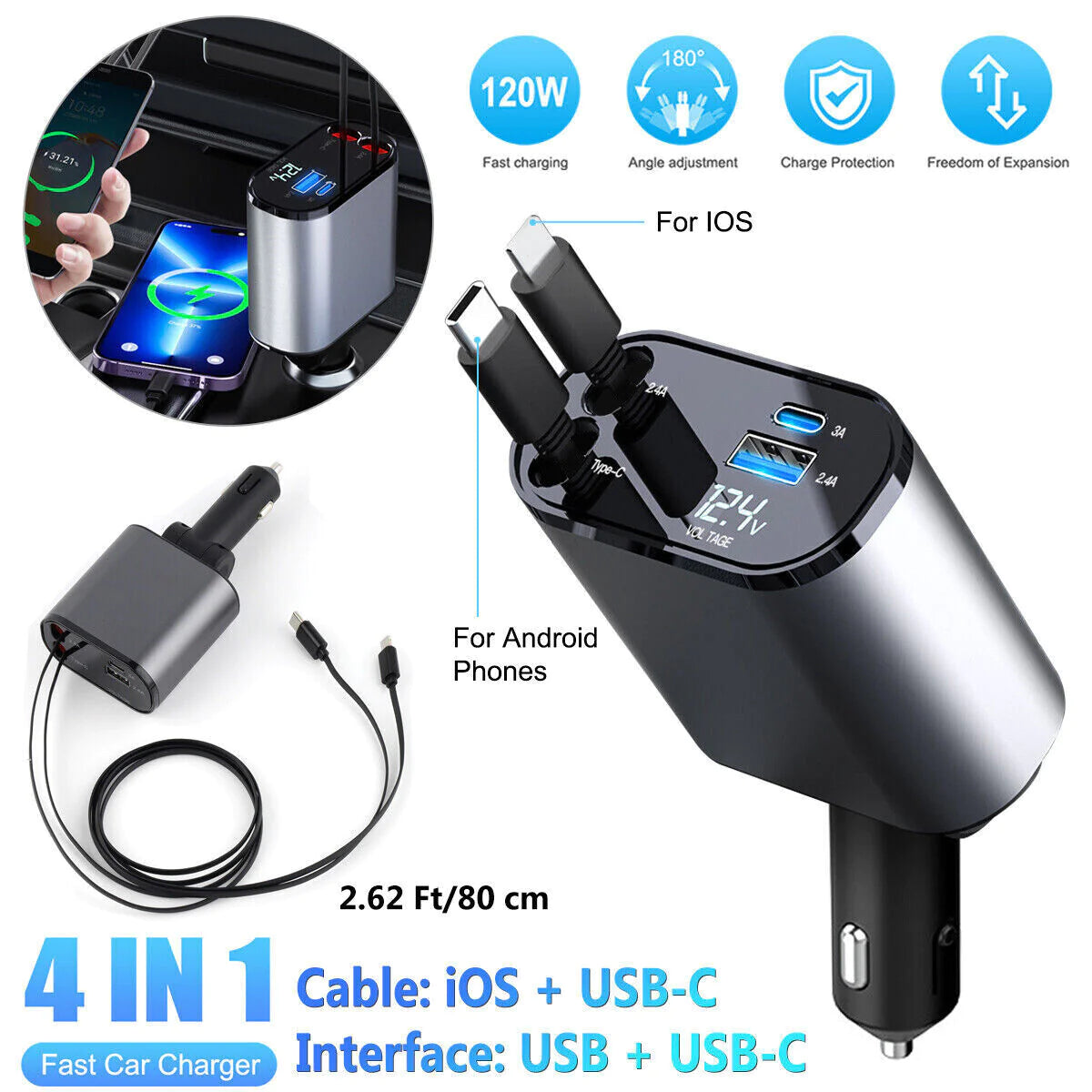 SpeedCharge 120W 4-in-1 Car Charger