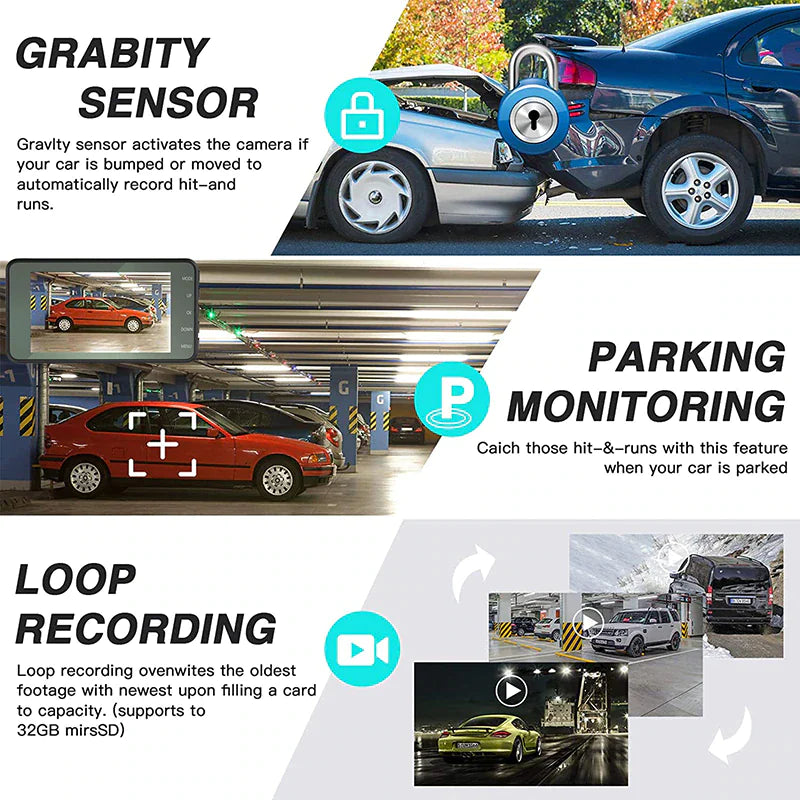 Full HD 1080P Dual Lens Car Dash Cam with 4" Screen and Night Vision