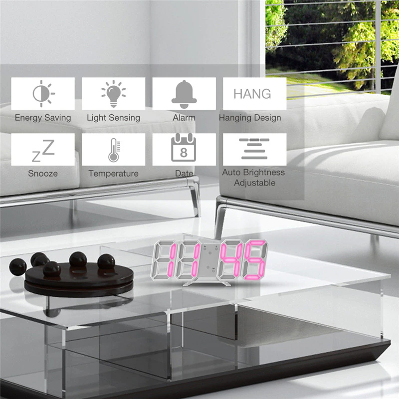 3D LED Digital Wall Clock with USB