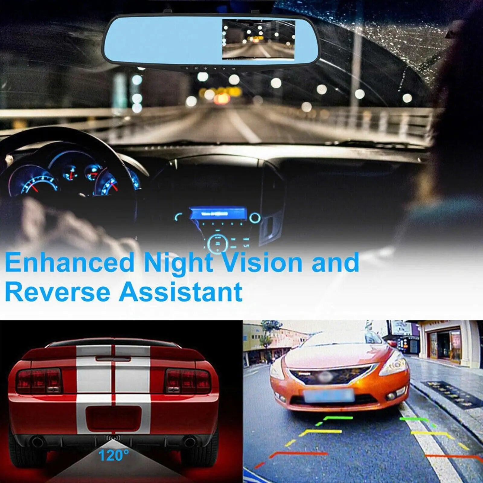 HD 1080P Car DVR Dual Dash Cam Mirror