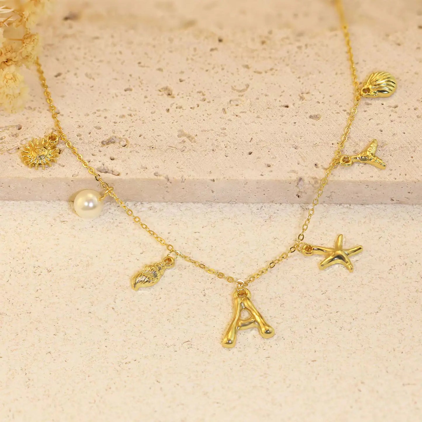 Bamboo Letter Necklace with Starfish & Shell