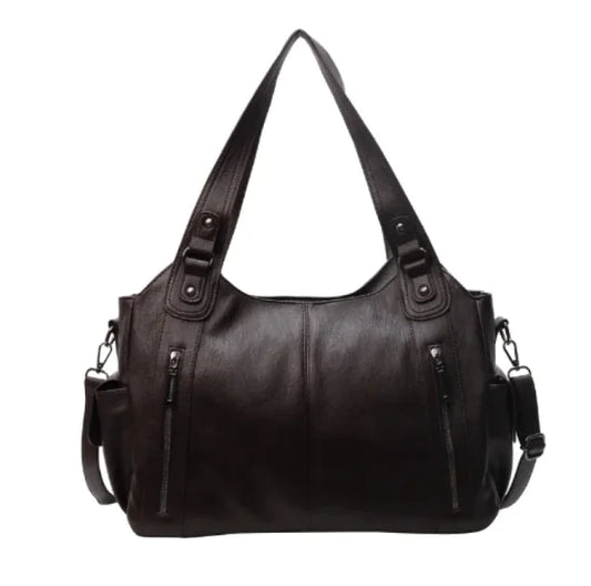 European & American Retro Solid Color PU Leather Handbag - Classic Tote Bag