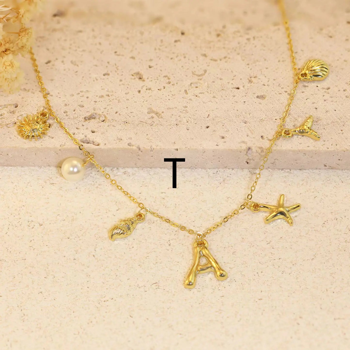 Bamboo Letter Necklace with Starfish & Shell