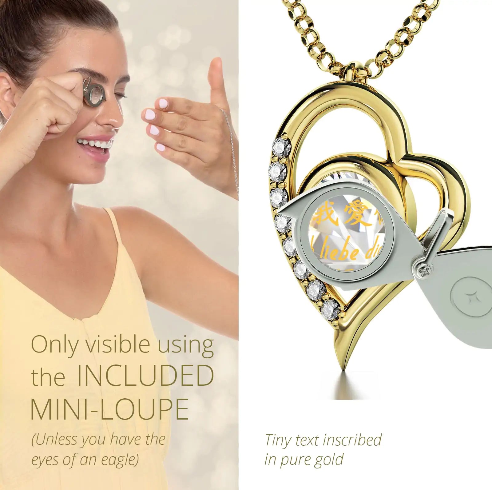Multilingual Love Heart Pendant Necklace
