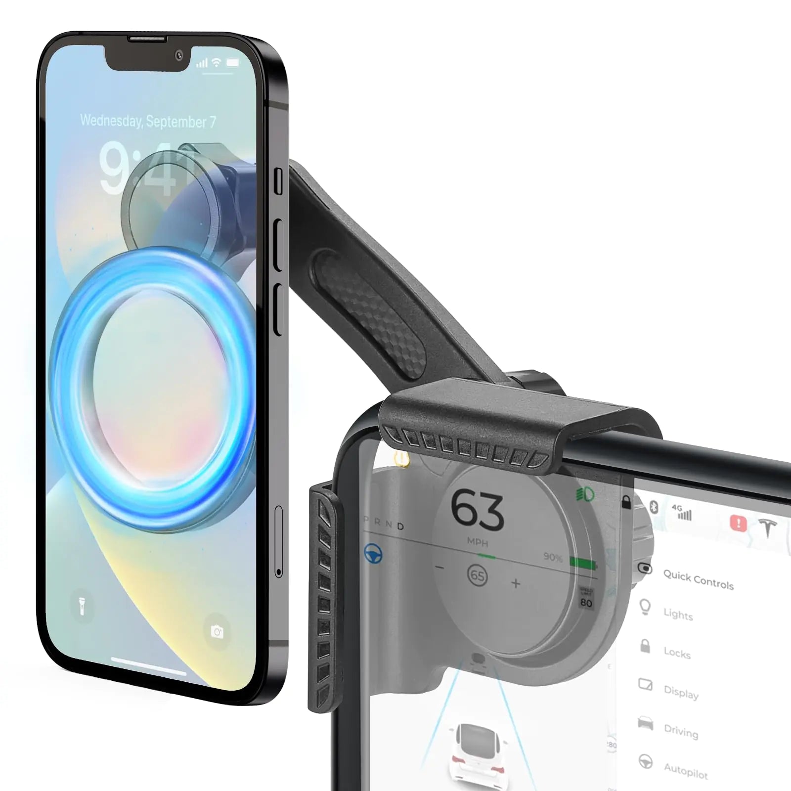 for Tesla Phone Mount, Magsafe Strongest Magnetic Tesla Phone Holder for Tesla Model 3/Model Y/Cybertruck Accessories 2024, No Glue for Car Phone Mount for Tesla with Magnetic Ring Fits for All Phone