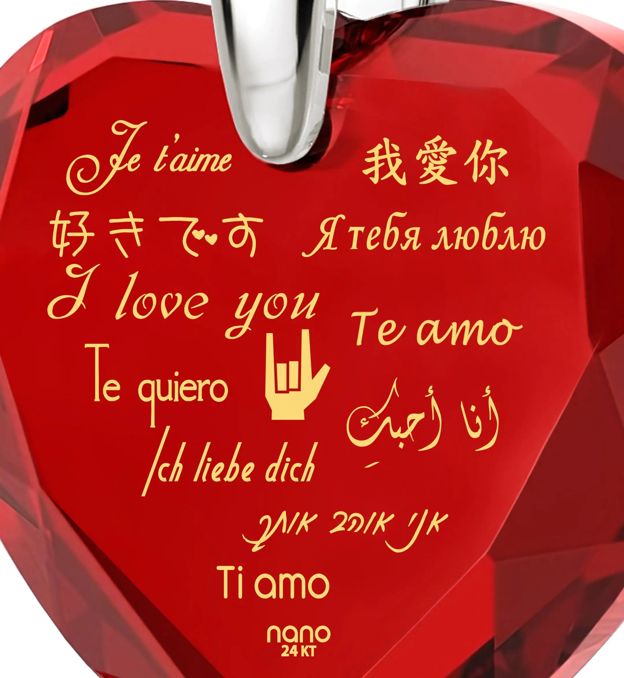 Multilingual Love Necklace and Crystal Heart Earrings Set