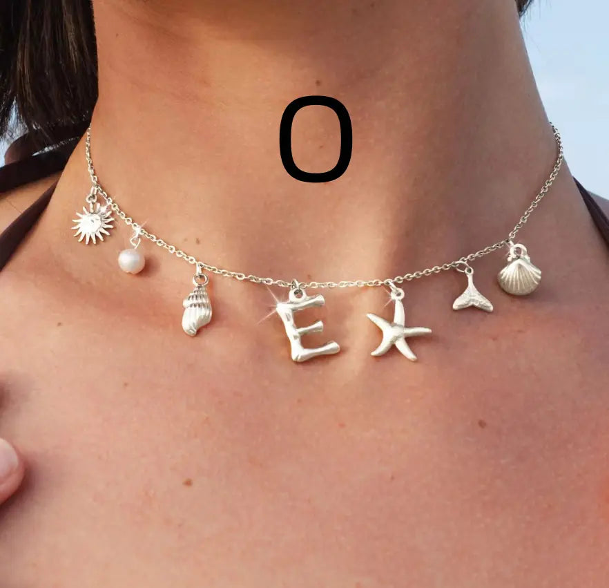 Bamboo Letter Necklace with Starfish & Shell