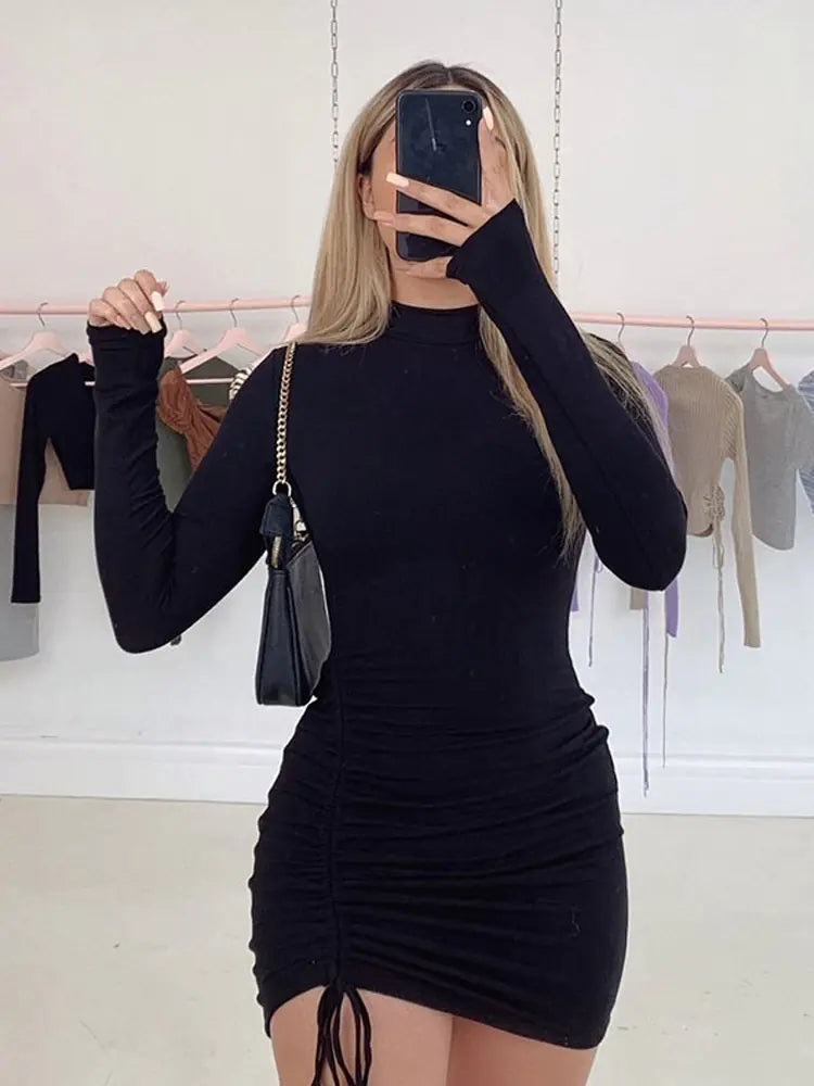 Chic Black Ruched Mini Dress for Women