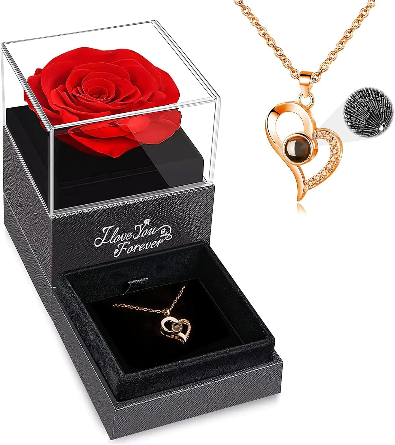 FOREVERLOVE Preserved Rose & Heart Necklace