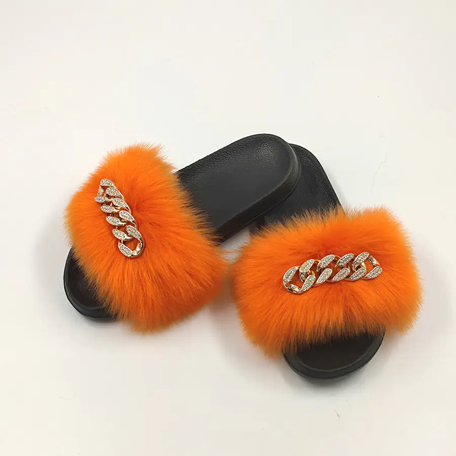 Plush Imitation Fox Fur Flip Flops Fashion Slippers