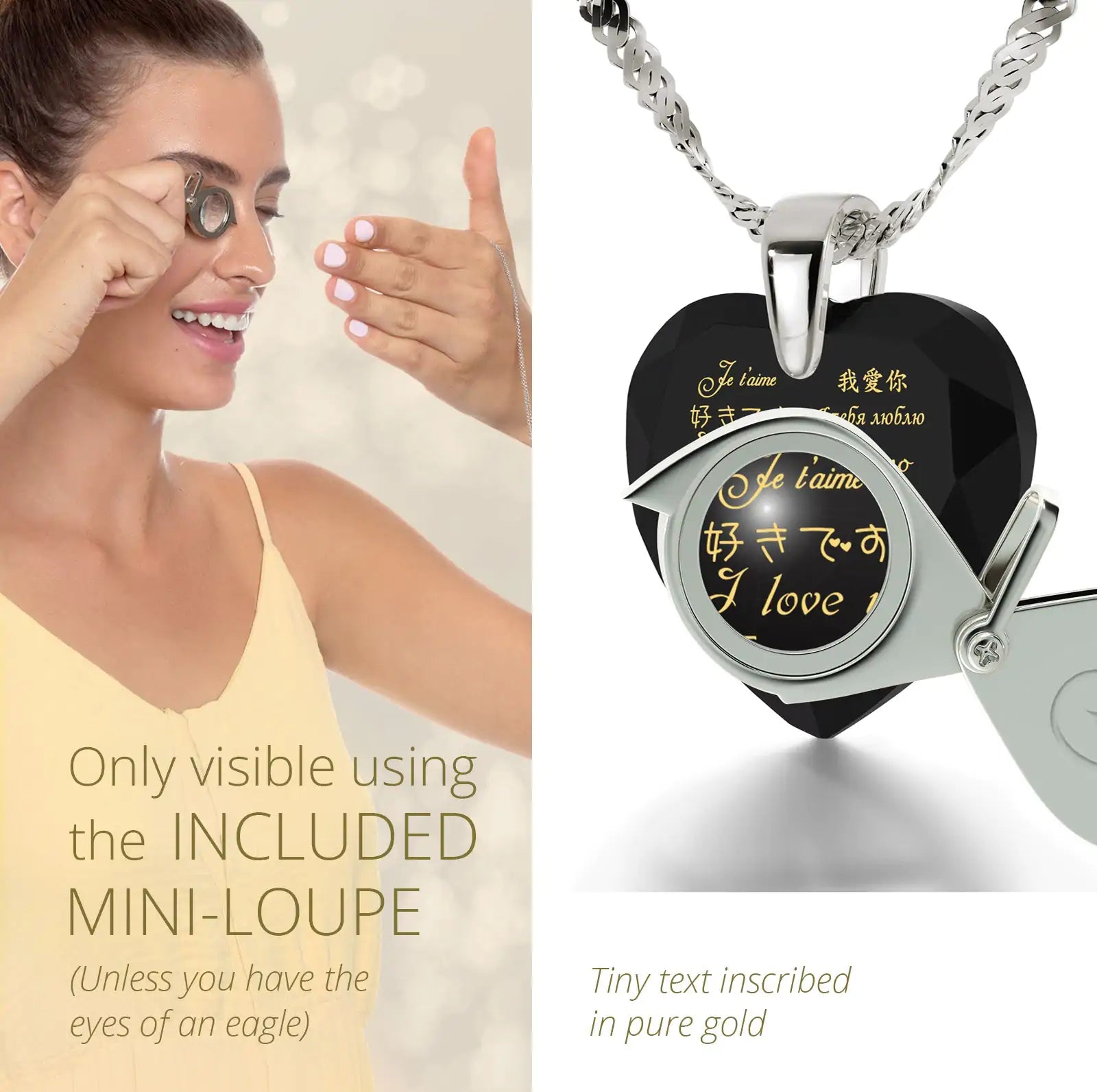 Multilingual Love Necklace and Crystal Heart Earrings Set