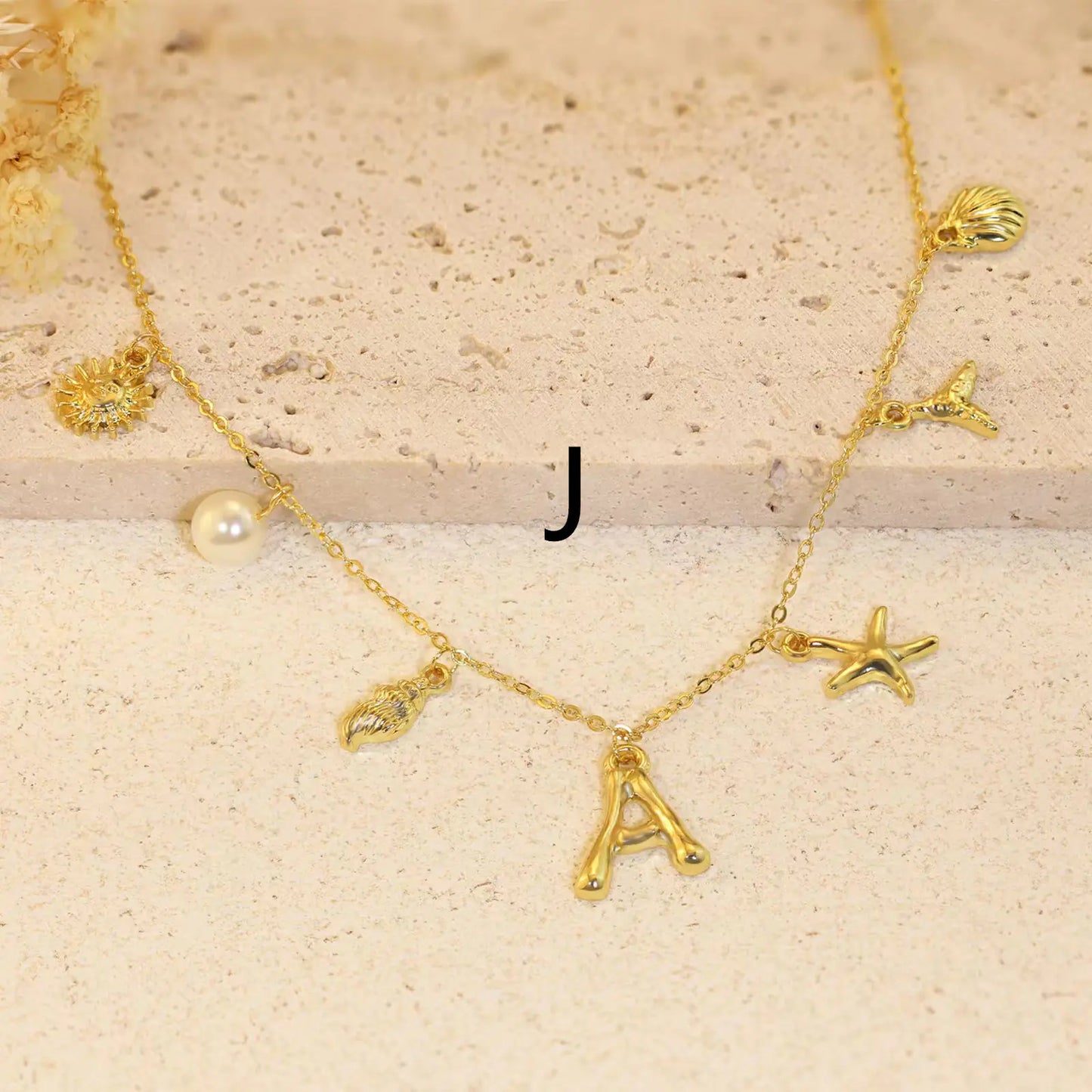 Bamboo Letter Necklace with Starfish & Shell