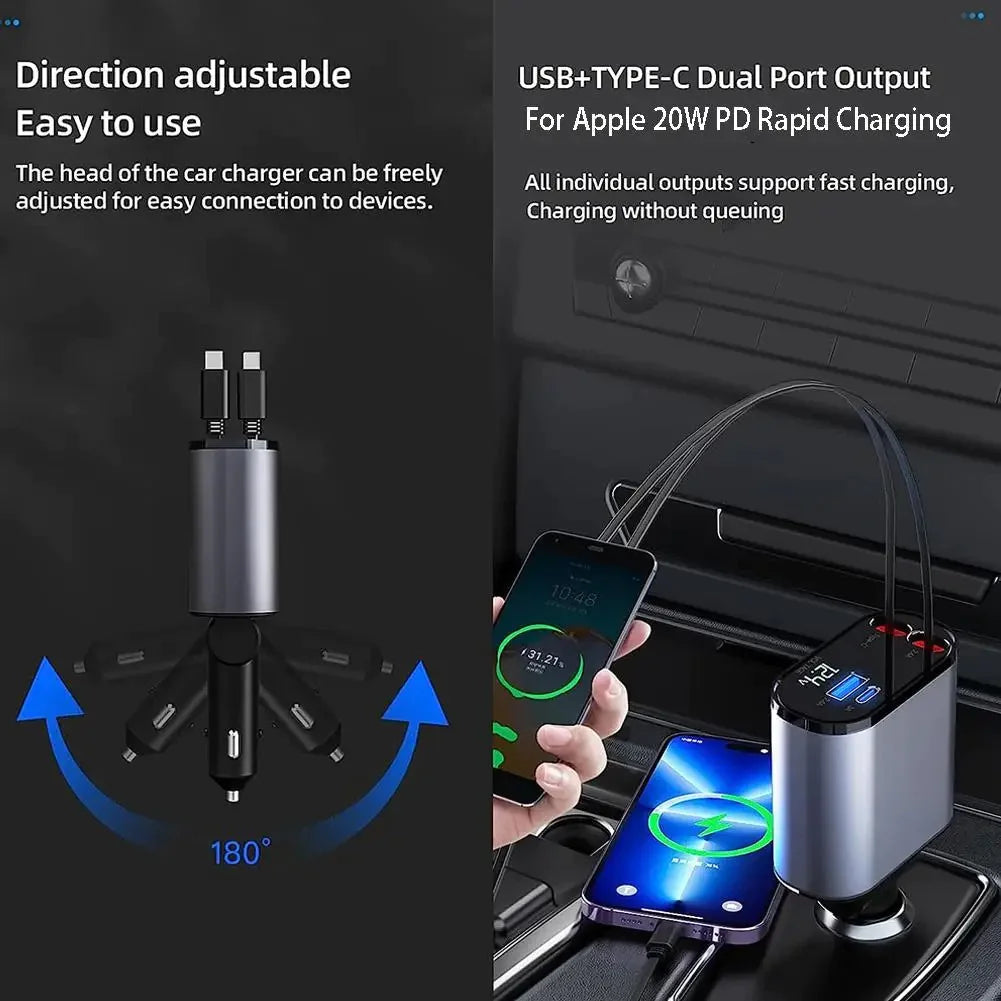 Retractable Multi-Port Car Charger