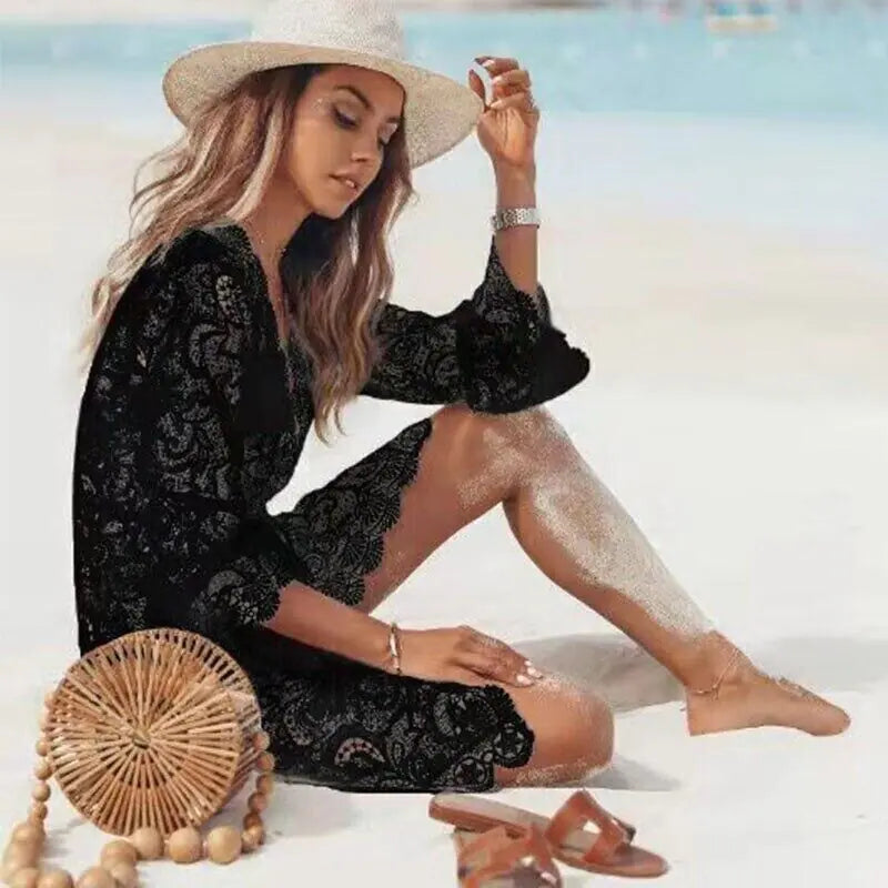 Boho Lace Maxi Beach Dress Cover-Up for Women