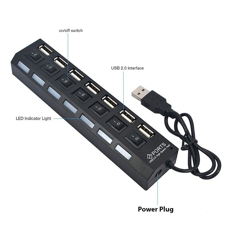 7-Port USB High-Speed Hub Adapter for PC/Mac