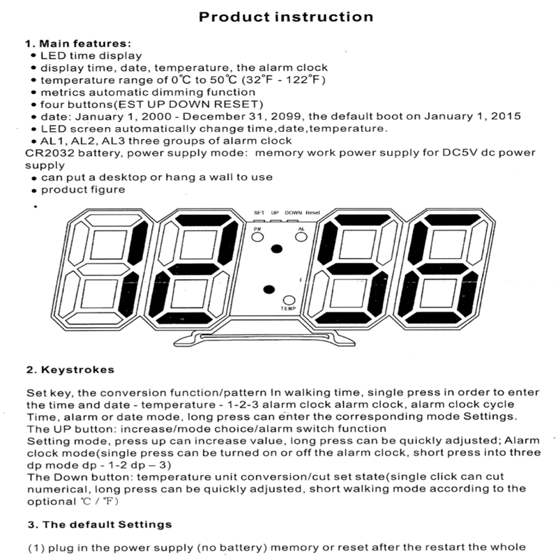 3D LED Digital Wall Clock with USB
