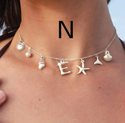 Bamboo Letter Necklace with Starfish &amp; Shell