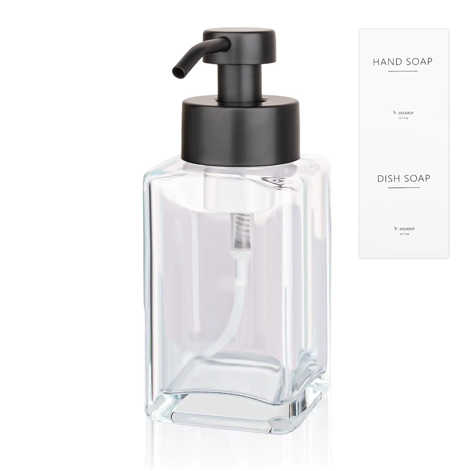 Foaming Soap Dispenser with Stainless Steel Pump 12oz Refillable Glass Liquid Dish Soap Bottles for Bathroom Kitchen Sink Home Decor