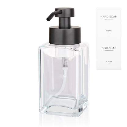 Foaming Soap Dispenser with Stainless Steel Pump 12oz Refillable Glass Liquid Dish Soap Bottles for Bathroom Kitchen Sink Home Decor