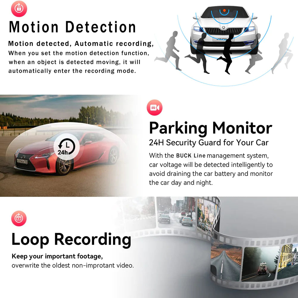 HD Triple View Dash Cam with G-Sensor