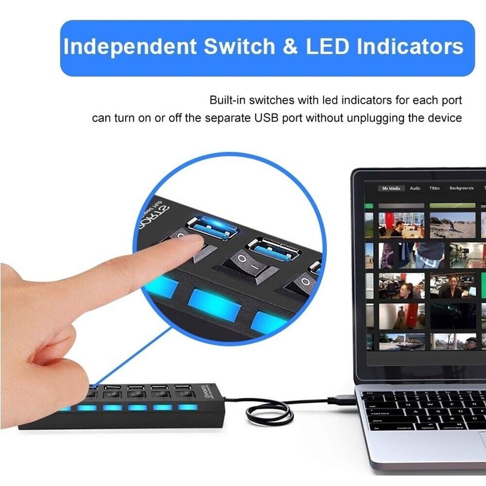 7-Port USB High-Speed Hub Adapter for PC/Mac