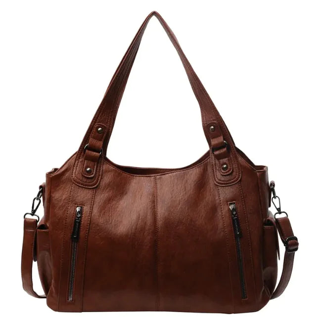 European &amp; American Retro Solid Color PU Leather Handbag - Classic Tote Bag