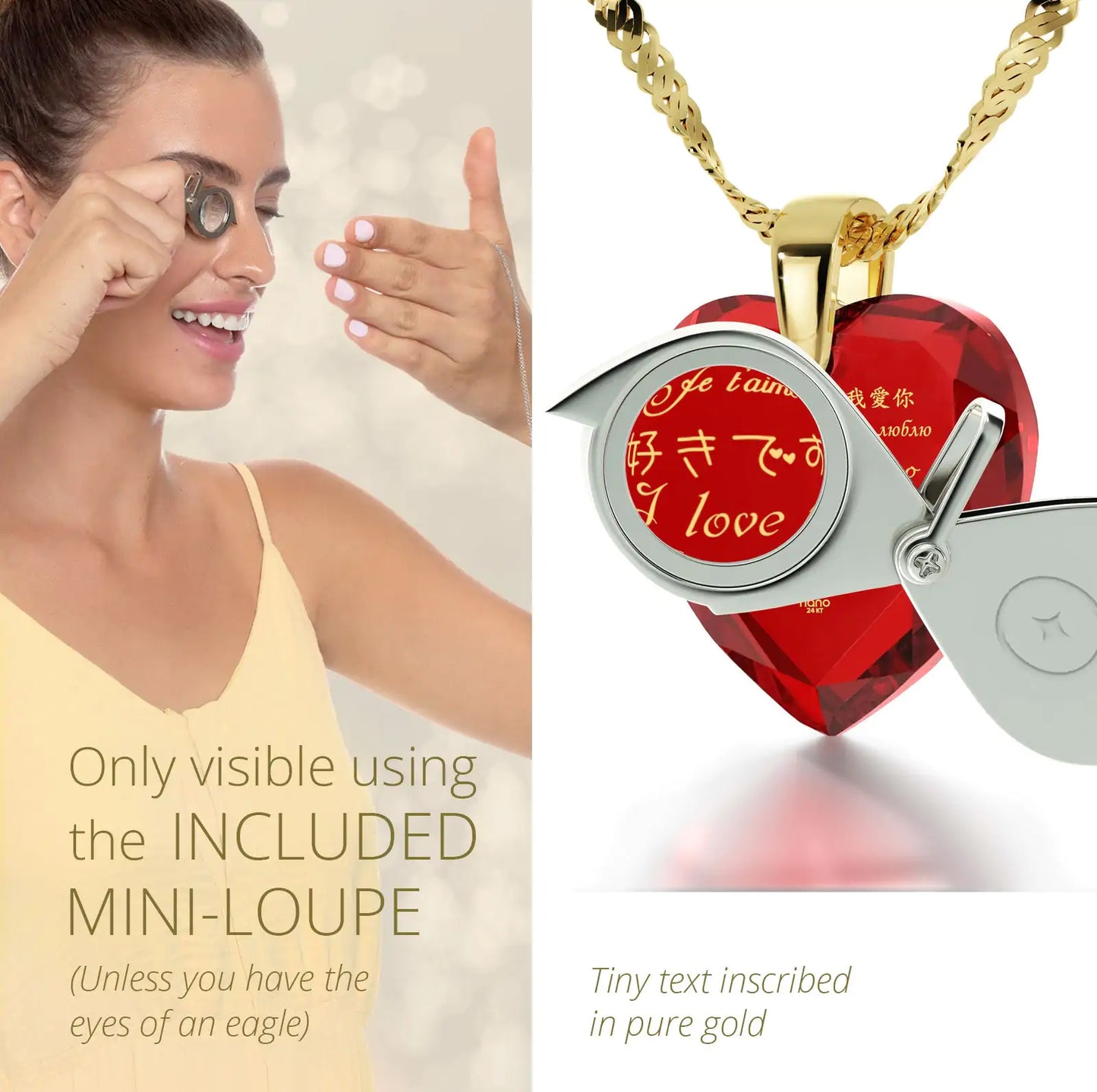Multilingual Love Heart Necklace and Crystal Earrings Set