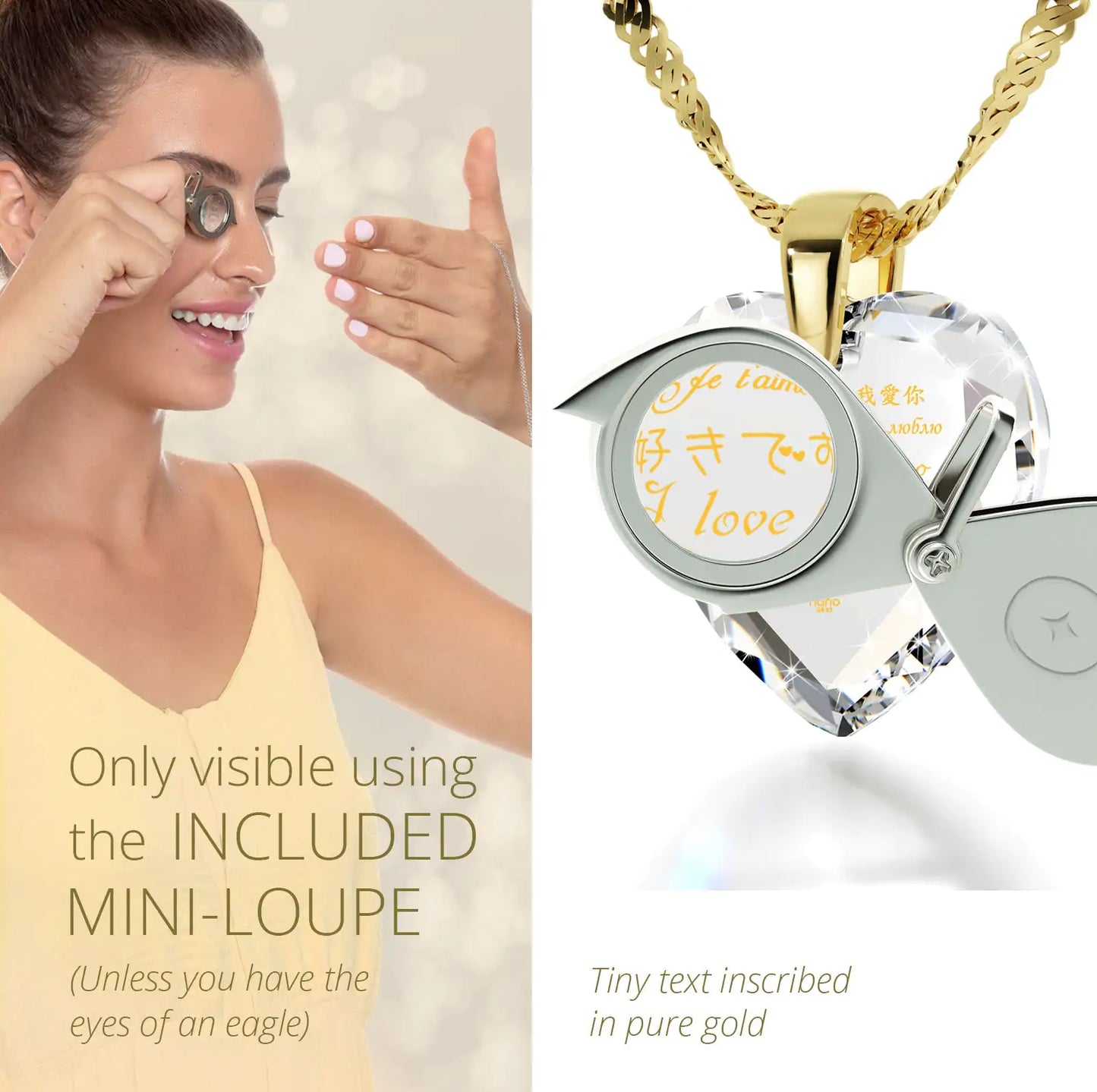 Multilingual Love Heart Necklace and Crystal Earrings Set